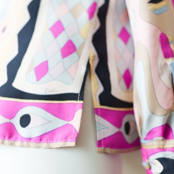 EMILIO PUCCI Vintage Multicolour Psychedelic Long Sleeve Silk Blouse - Picture 10 of 13